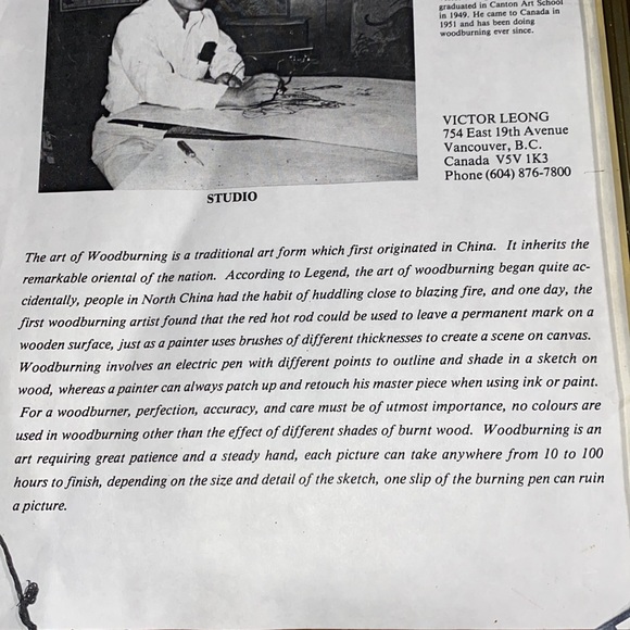 Victor Leong 1994 Framed Pyrogravure Eagle Artwork - Picture 9 of 10